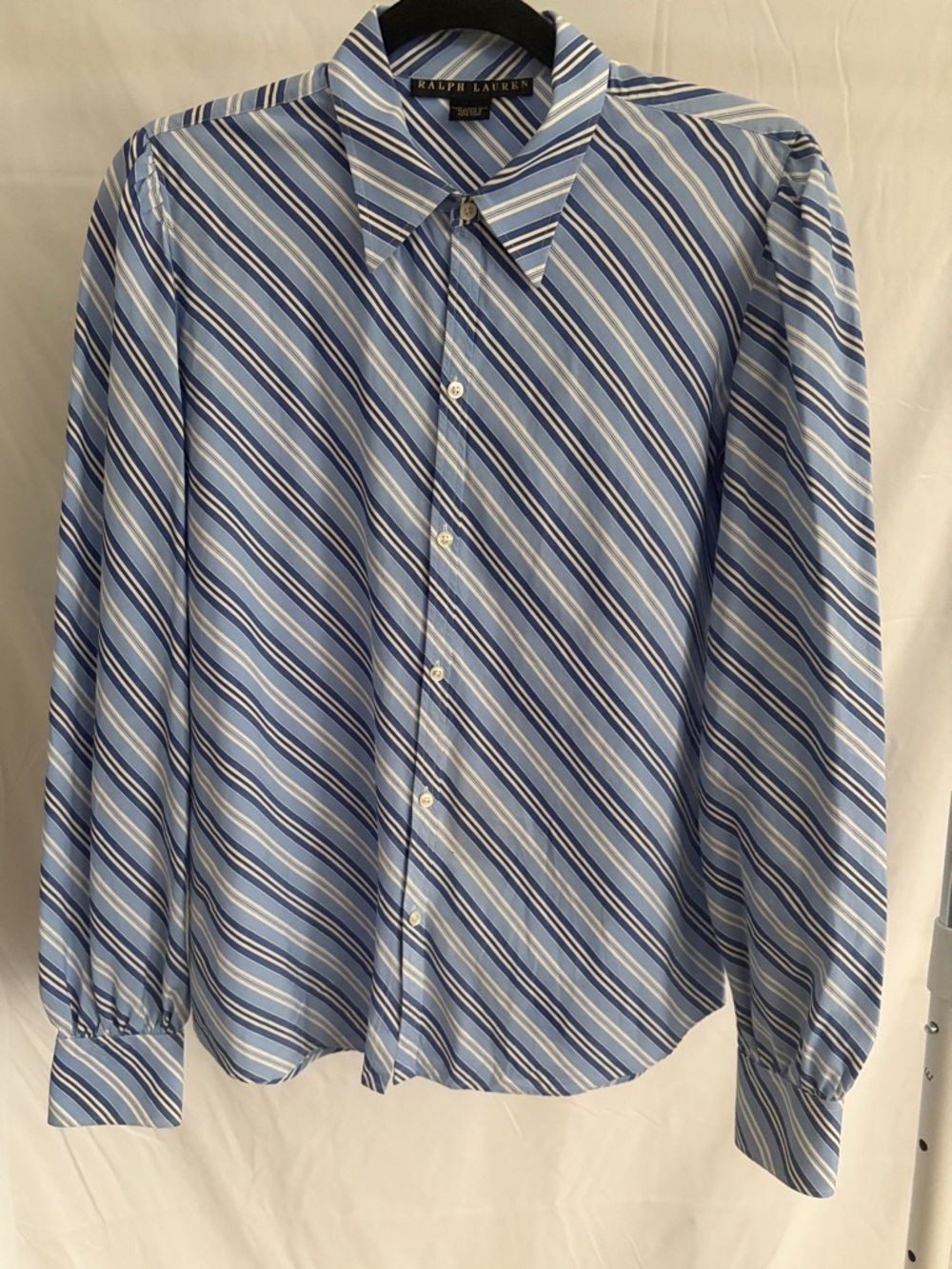 Ralph Lauren Blue and White Diagonal Stripe Button-Down Shirt